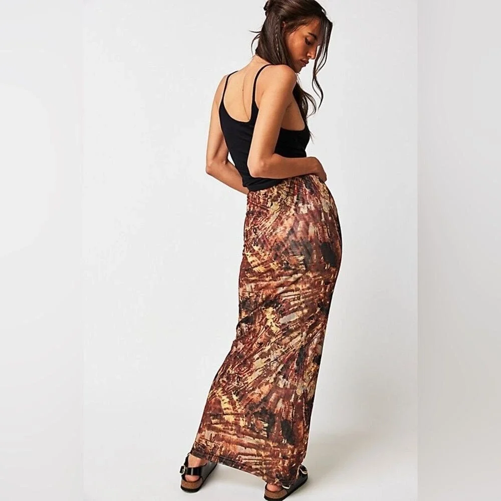 RONNY KOBO X Free People Madrid Skirt -‎ Brown Tie Dye Size Small NWOT
